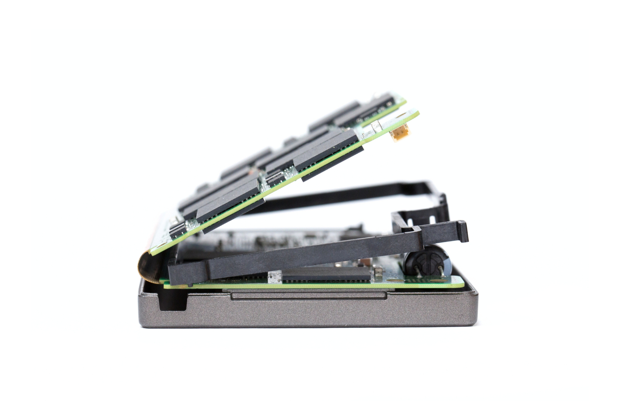 An electronic product that has been opened up.